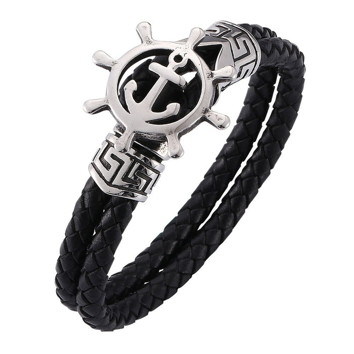 Wholesale Men's Leather Anchor Stainless Steel Bracelet JDC-BT-RShen034 Bracelet 日盛 Wholesale Jewelry JoyasDeChina Joyas De China