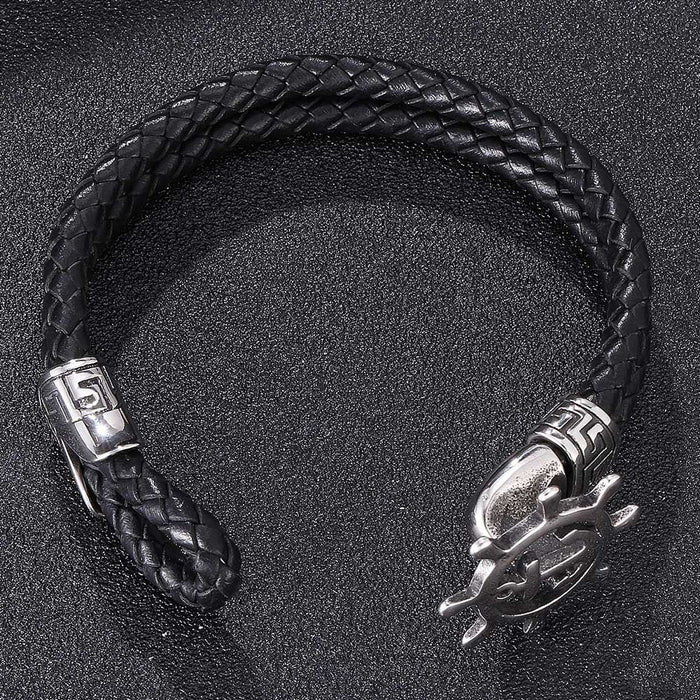 Wholesale Men's Leather Anchor Stainless Steel Bracelet JDC-BT-RShen034 Bracelet 日盛 Wholesale Jewelry JoyasDeChina Joyas De China