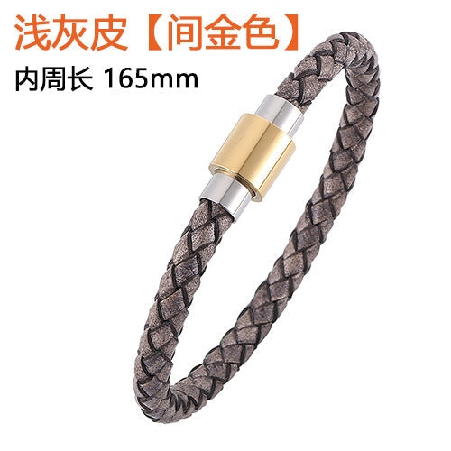 Wholesale Men's Leather Braided Stainless Steel Bracelet JDC-BT-RShen014 Bracelet 日盛 grey 165mm Wholesale Jewelry JoyasDeChina Joyas De China