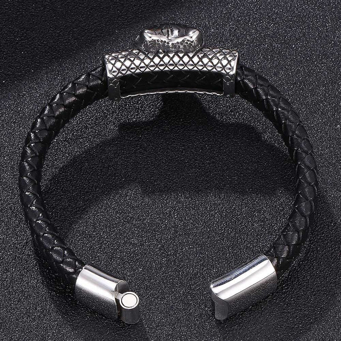 Wholesale Men's Punk Tiger Leopard Stainless Steel Magnet Buckle Leather Bracelet JDC-BT-RShen015 Bracelet 日盛 Wholesale Jewelry JoyasDeChina Joyas De China