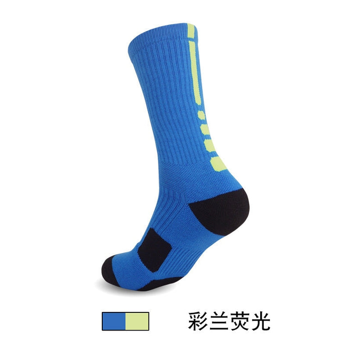 Wholesale Men's Sweat Absorbent Breathable Polyester Mid-Length Basketball Socks JDC-SK-LingTu011 Sock 领途 Adult blue Fluorescence Wholesale Jewelry JoyasDeChina Joyas De China