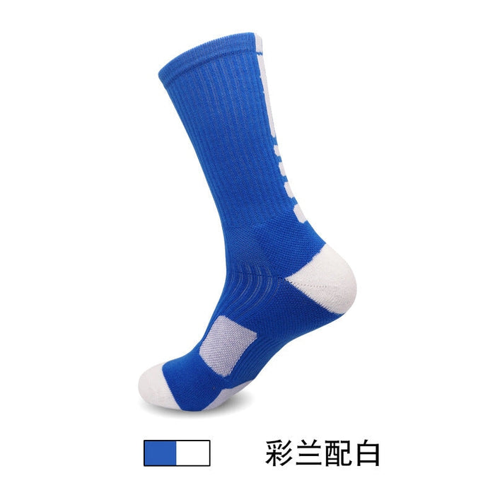 Wholesale Men's Sweat Absorbent Breathable Polyester Mid-Length Basketball Socks JDC-SK-LingTu011 Sock 领途 Adult blue white Wholesale Jewelry JoyasDeChina Joyas De China