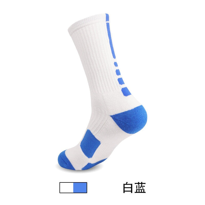 Wholesale Men's Sweat Absorbent Breathable Polyester Mid-Length Basketball Socks JDC-SK-LingTu011 Sock 领途 Adult white blue pattern Wholesale Jewelry JoyasDeChina Joyas De China