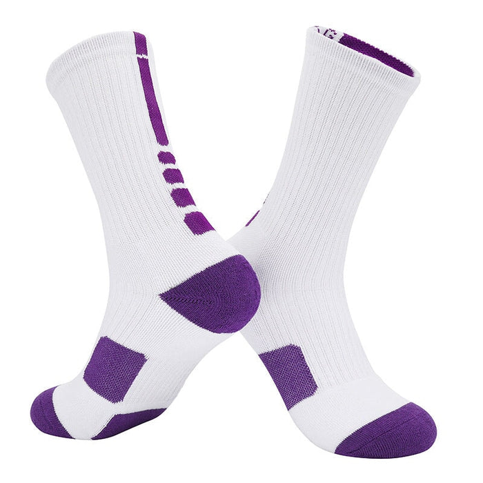 Wholesale Men's Sweat Absorbent Breathable Polyester Mid-Length Basketball Socks JDC-SK-LingTu011 Sock 领途 Adult white purple Wholesale Jewelry JoyasDeChina Joyas De China