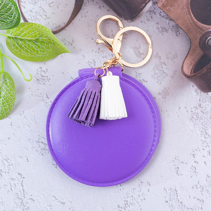 Wholesale Mini Round PU Leather Small Mirror Tassel Makeup Mirror Keychain MOQ≥2 JDC-KC-BenX001 Keychains 本勋 Wholesale Jewelry JoyasDeChina Joyas De China