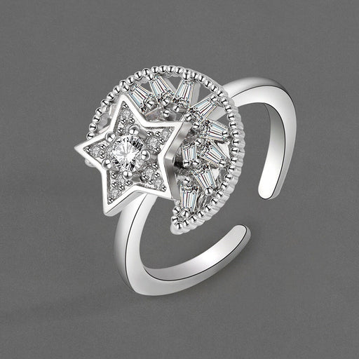 Wholesale Moon Star Rotating Electroplated Copper Rhinestone Ring JDC-RS-YZM090 Rings 伊之美 Wholesale Jewelry JoyasDeChina Joyas De China