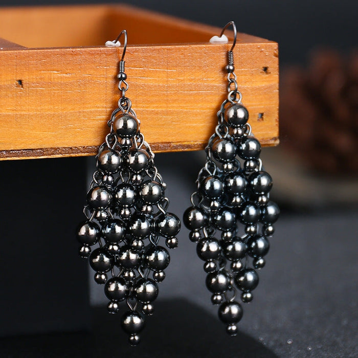 Wholesale Multilayer Pearl Metal Earrings JDC-ES-Daiq005 Earrings 黛茜 E1813-1 black Wholesale Jewelry JoyasDeChina Joyas De China