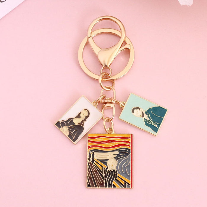 Wholesale Oil Painting Series Alloy Star Keychain Cartoon Cat Sunflower Hanging Buckle Bag Pendant Keychains JoyasDeChina Mona Lisa famous paintings Wholesale Jewelry JoyasDeChina Joyas De China