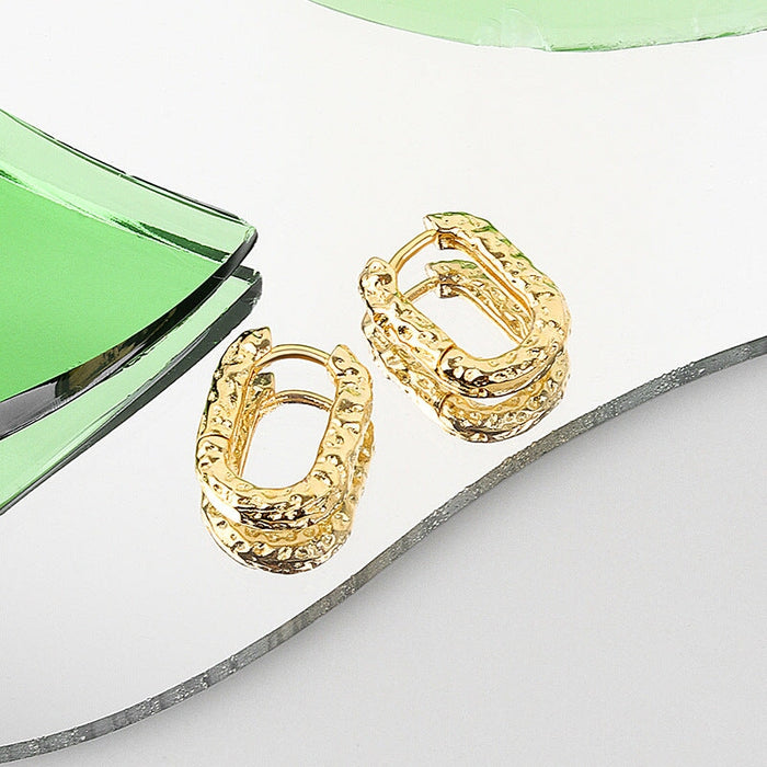 Wholesale Oval Circle Textured Electroplated Copper Earrings JDC-ES-YZM004 Earrings 伊之美 gold Wholesale Jewelry JoyasDeChina Joyas De China