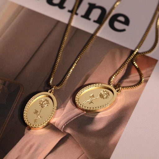 Wholesale Oval Rose Stainless Steel Necklace JDC-NE-Jif049 Necklaces 集沣 Wholesale Jewelry JoyasDeChina Joyas De China