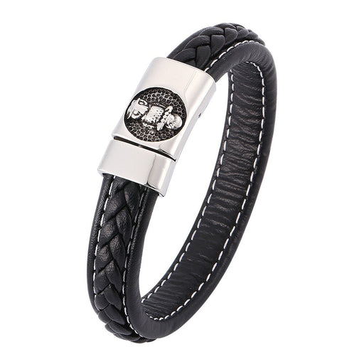 Wholesale Owl Braided Leather Stainless Steel Bracelet JDC-BT-RShen022 Bracelet 日盛 Wholesale Jewelry JoyasDeChina Joyas De China