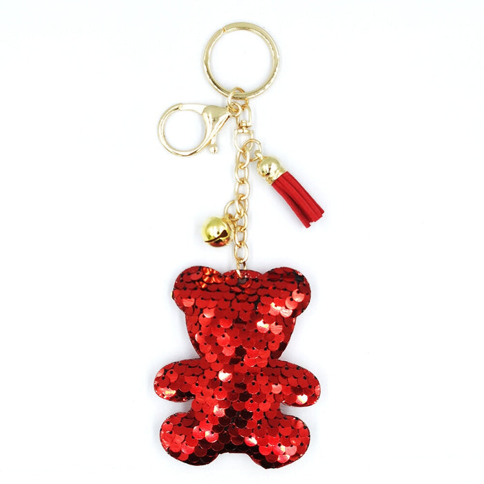 Wholesale PET Alloy Sequin Bear Keychain JDC-KC-DY011 Keychains 帝雁 red 6.5*8.0cm Wholesale Jewelry JoyasDeChina Joyas De China