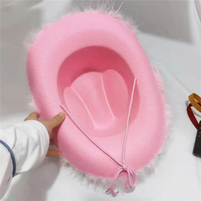 Wholesale Pink Cowboy Hat Non Woven Crown Western Jazz Woolen Hat JDC-FH-Guanchuan004 Fashionhat 冠川 Wholesale Jewelry JoyasDeChina Joyas De China