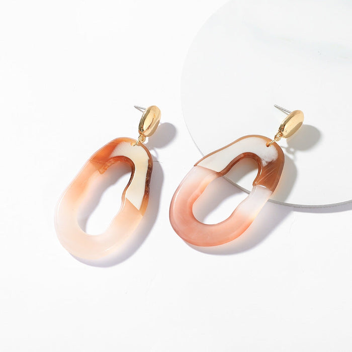 Wholesale Pink Geometric Oval Cutout Acrylic Patchwork Plate Earrings JDC-ES-Ruol007 Earrings 若龙 Picture color a6-3-1-7 Wholesale Jewelry JoyasDeChina Joyas De China