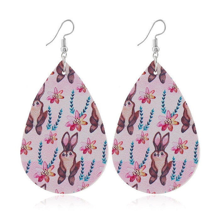 Wholesale pink pu leather earrings JDC-ES-ZL017 Earrings 钻拉 Rabbit Wholesale Jewelry JoyasDeChina Joyas De China