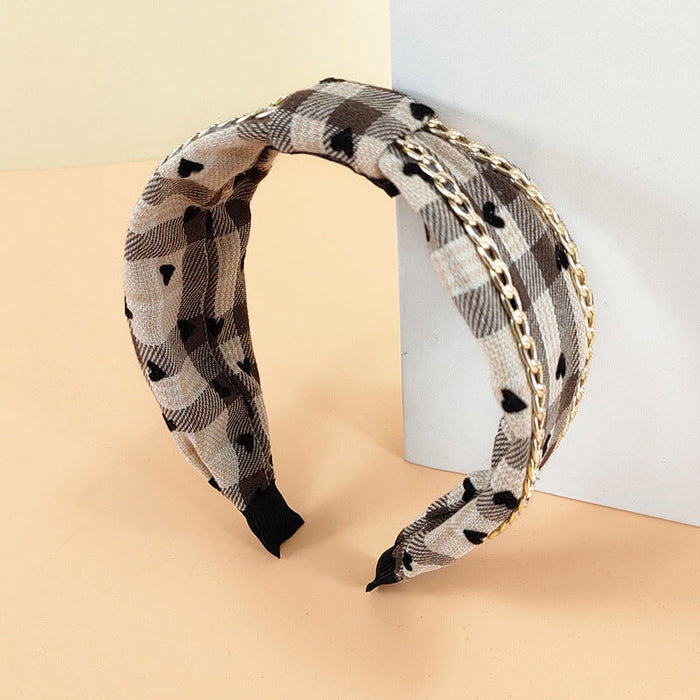 Wholesale Plaid Fabric Alloy Chain Headband (F)JDC-HD-O384 Headband 潮炫 2 Wholesale Jewelry JoyasDeChina Joyas De China
