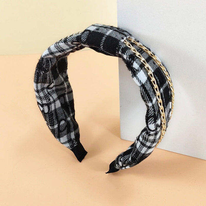 Wholesale Plaid Fabric Alloy Chain Headband (F)JDC-HD-O384 Headband 潮炫 3 Wholesale Jewelry JoyasDeChina Joyas De China