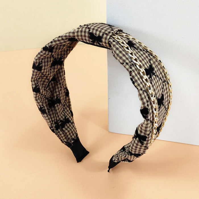 Wholesale Plaid Fabric Alloy Chain Headband (F)JDC-HD-O384 Headband 潮炫 5 Wholesale Jewelry JoyasDeChina Joyas De China