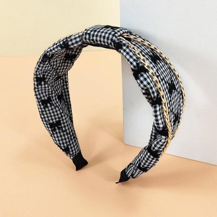 Wholesale Plaid Fabric Alloy Chain Headband (F)JDC-HD-O384 Headband 潮炫 6 Wholesale Jewelry JoyasDeChina Joyas De China
