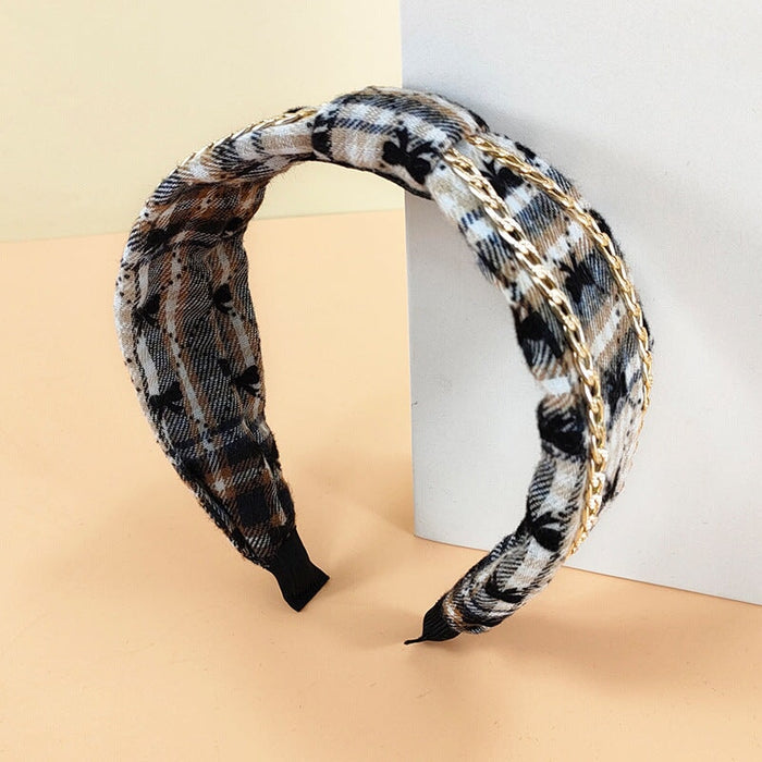 Wholesale Plaid Fabric Alloy Chain Headband (F)JDC-HD-O384 Headband 潮炫 7 Wholesale Jewelry JoyasDeChina Joyas De China