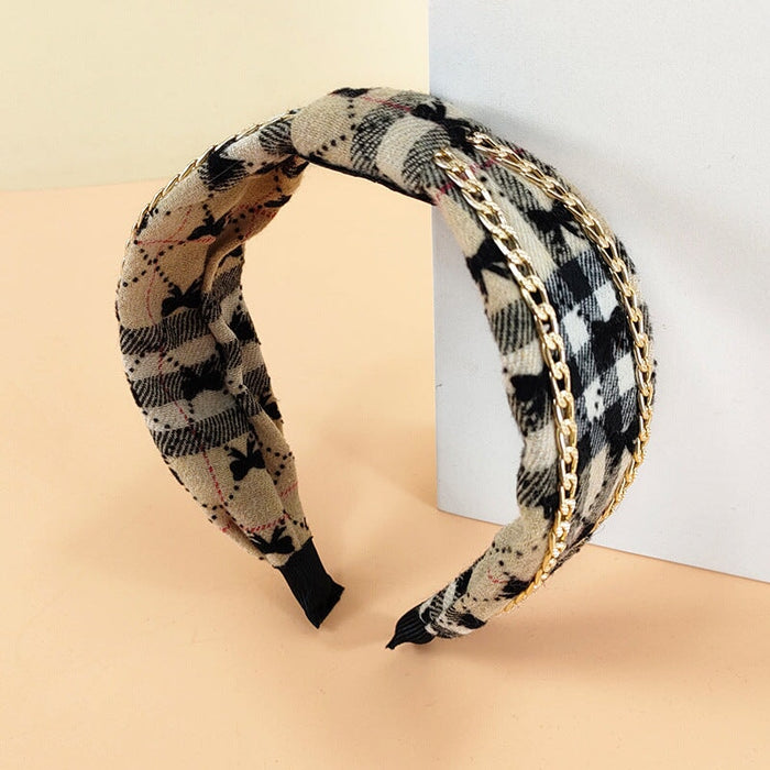 Wholesale Plaid Fabric Alloy Chain Headband (F)JDC-HD-O384 Headband 潮炫 8 Wholesale Jewelry JoyasDeChina Joyas De China
