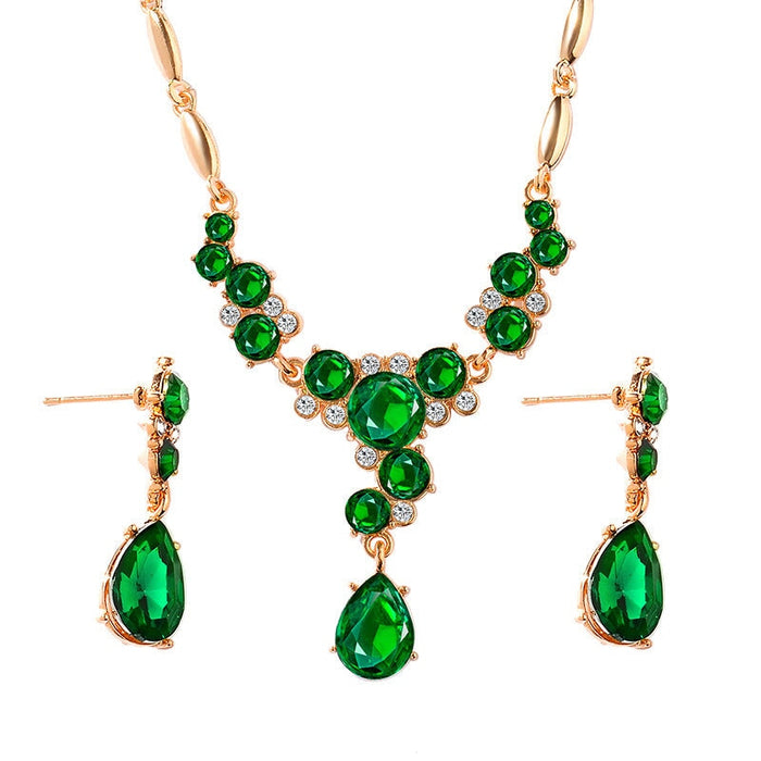 Wholesale Plated Alloy Zircon Necklace Earrings Ring Set JDC-ST-D001 Suit 晴雯 01 green 10656 Wholesale Jewelry JoyasDeChina Joyas De China