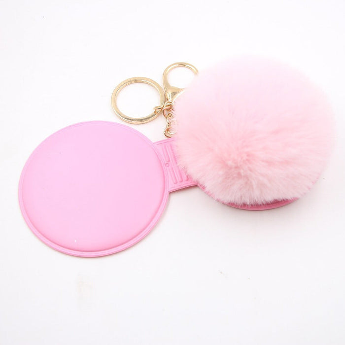 Wholesale Portable Mirror Hair Ball Pendant Alloy Imitation Hair Pom Pom Keychain JDC-KC-Zuge001 Keychains 祖格 Wholesale Jewelry JoyasDeChina Joyas De China