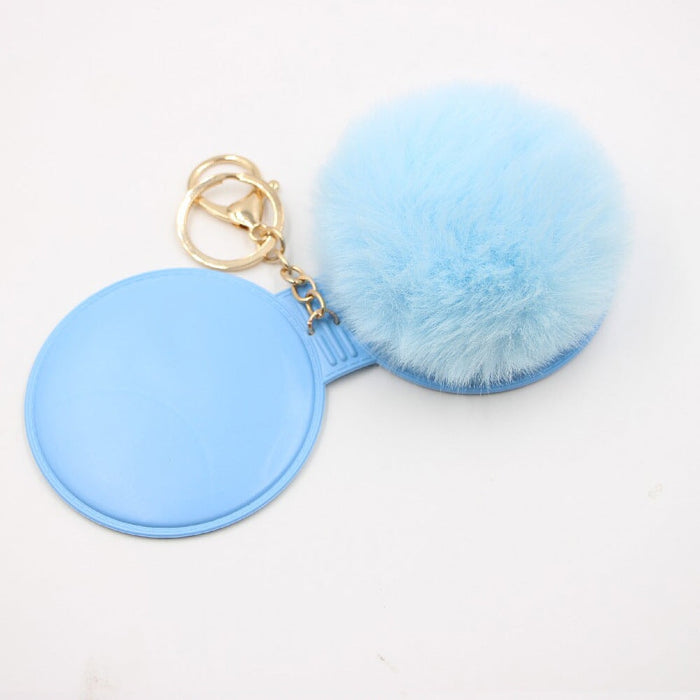 Wholesale Portable Mirror Hair Ball Pendant Alloy Imitation Hair Pom Pom Keychain JDC-KC-Zuge001 Keychains 祖格 light blue mirror keychain Wholesale Jewelry JoyasDeChina Joyas De China