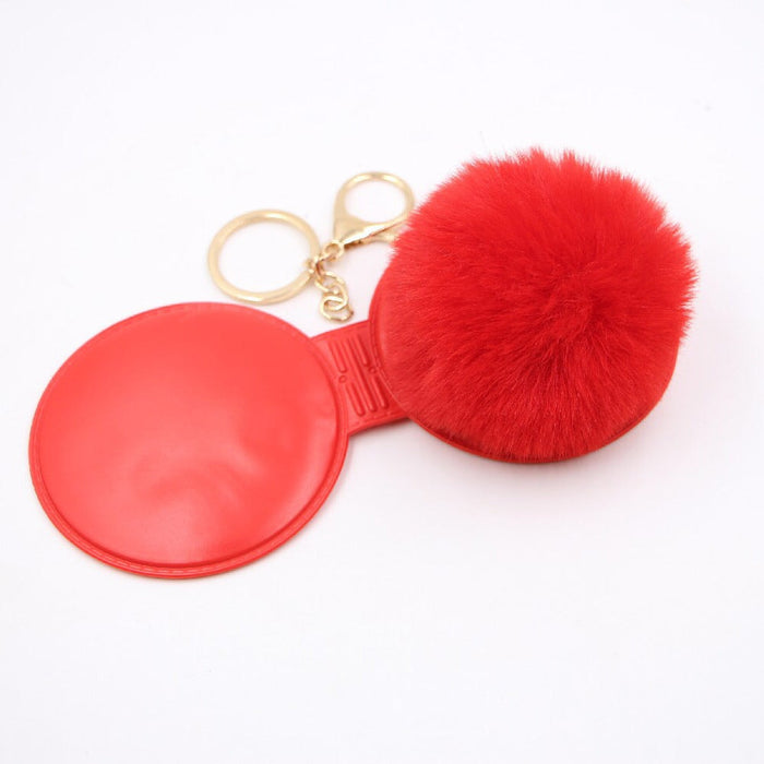 Wholesale Portable Mirror Hair Ball Pendant Alloy Imitation Hair Pom Pom Keychain JDC-KC-Zuge001 Keychains 祖格 red mirror keychain Wholesale Jewelry JoyasDeChina Joyas De China