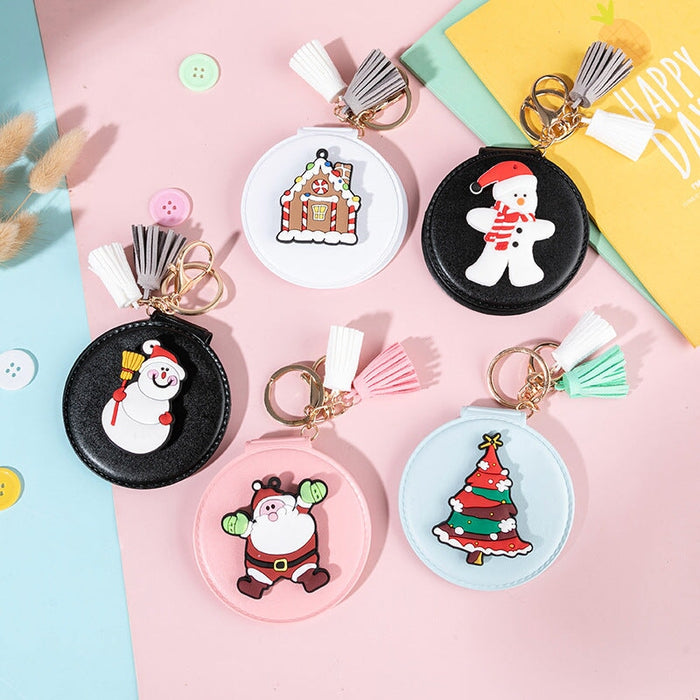 Wholesale PU Leather Small Mirror Snowman Christmas Tree Keychain MOQ≥2 JDC-KC-BenX004 Keychains 本勋 Wholesale Jewelry JoyasDeChina Joyas De China