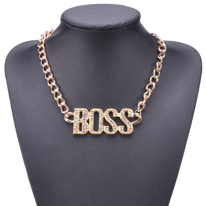 Wholesale Punk Alphabet BOSS Plating 18K Gold Alloy Rhinestone Necklace JDC-NE-YDF005 Necklaces 创易东方 Wholesale Jewelry JoyasDeChina Joyas De China