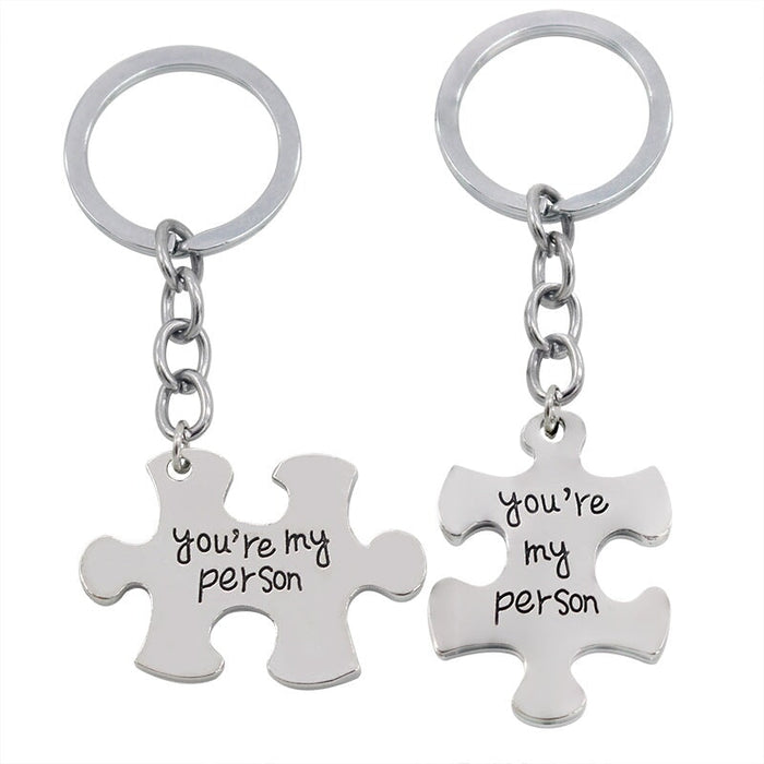 Wholesale Puzzle Alloy Couple Keychain JDC-KC-TianG008 Keychains 天高 silver Wholesale Jewelry JoyasDeChina Joyas De China