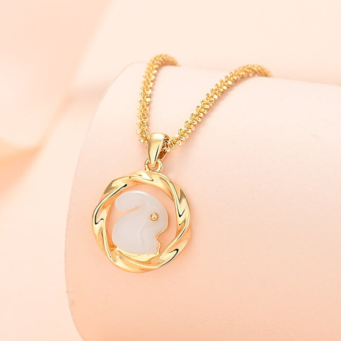 Wholesale Rabbit Necklace Little Rabbit Pendant Collarbone Chain Necklaces JoyasDeChina Jade rabbit necklace gold color (cauliflower chain) Wholesale Jewelry JoyasDeChina Joyas De China