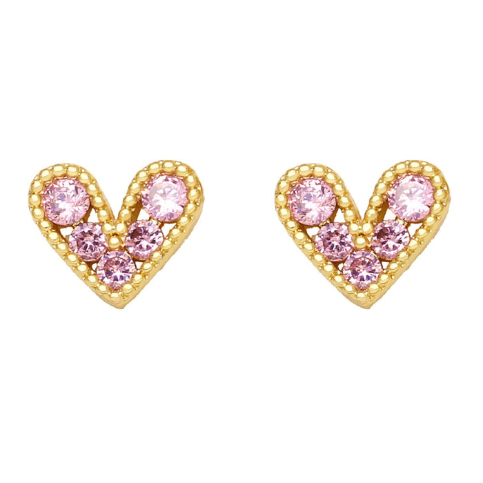 Wholesale Red Zircon Small Love Stud Earrings JDC-ES-AS100 Earrings 翱昇 Pink Wholesale Jewelry JoyasDeChina Joyas De China