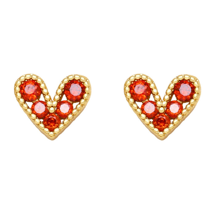 Wholesale Red Zircon Small Love Stud Earrings JDC-ES-AS100 Earrings 翱昇 Red Wholesale Jewelry JoyasDeChina Joyas De China