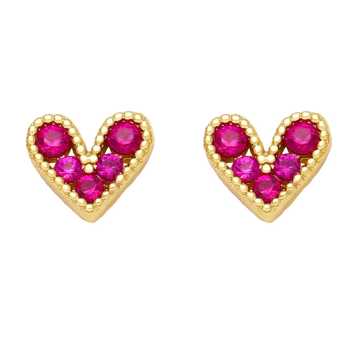 Wholesale Red Zircon Small Love Stud Earrings JDC-ES-AS100 Earrings 翱昇 Rose Wholesale Jewelry JoyasDeChina Joyas De China