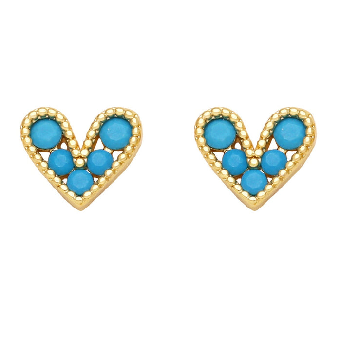 Wholesale Red Zircon Small Love Stud Earrings JDC-ES-AS100 Earrings 翱昇 Turquoise blue Wholesale Jewelry JoyasDeChina Joyas De China