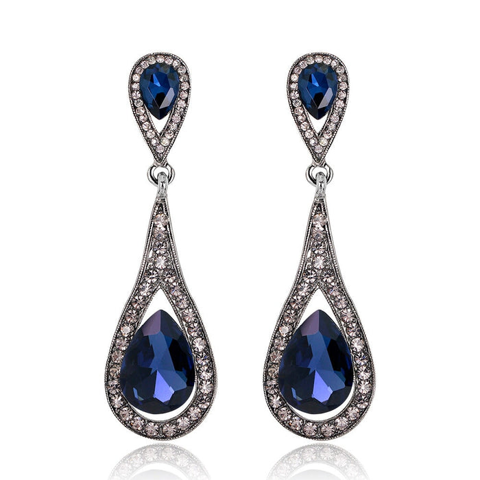 Wholesale rhinestone long alloy earrings JDC-ES-GSDB016 Earrings 丹比华比 Blue Wholesale Jewelry JoyasDeChina Joyas De China