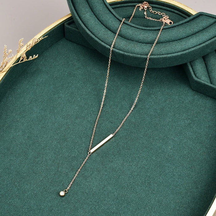 Wholesale Rose Gold Mini Single Diamond Stick Stainless Steel Gold Plated Necklace JDC-NE-YS066 Necklaces 艺昇 Wholesale Jewelry JoyasDeChina Joyas De China