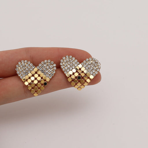 Wholesale S925 Silver Needle Metal Heart Rhinestone 18k Gold Earrings JDC-ES-Fangong002 Earrings 巩凡 Wholesale Jewelry JoyasDeChina Joyas De China