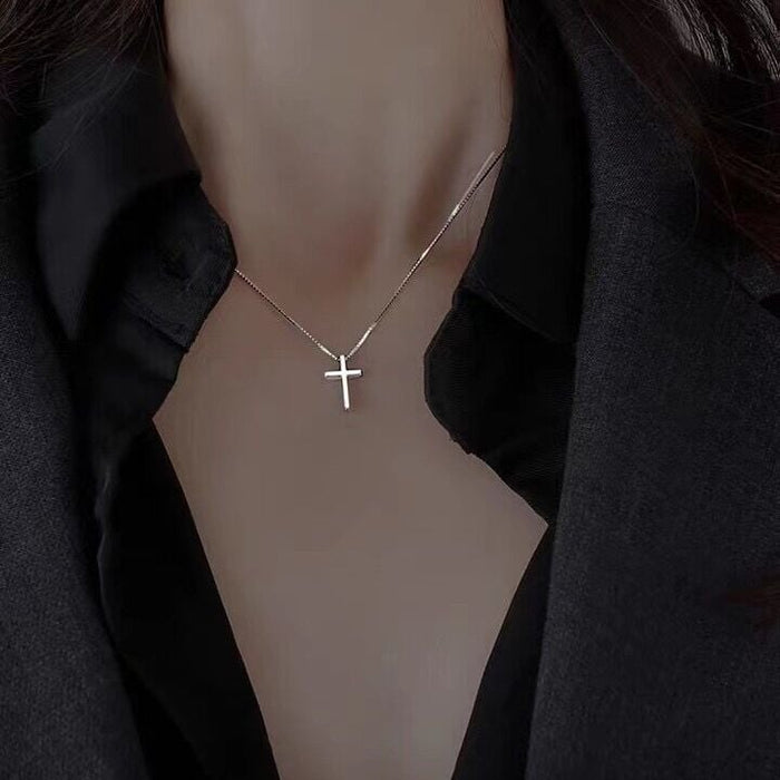 Wholesale S925 sterling silver simple cross necklace women's clavicle chain all-match pendant necklace Necklaces JoyasDeChina Wholesale Jewelry JoyasDeChina Joyas De China