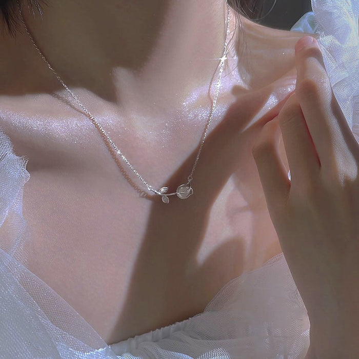 Wholesale s925 Sterling Silver Tulip Necklace Women's Elegant Flower Clavicle Chain Necklaces JoyasDeChina Wholesale Jewelry JoyasDeChina Joyas De China