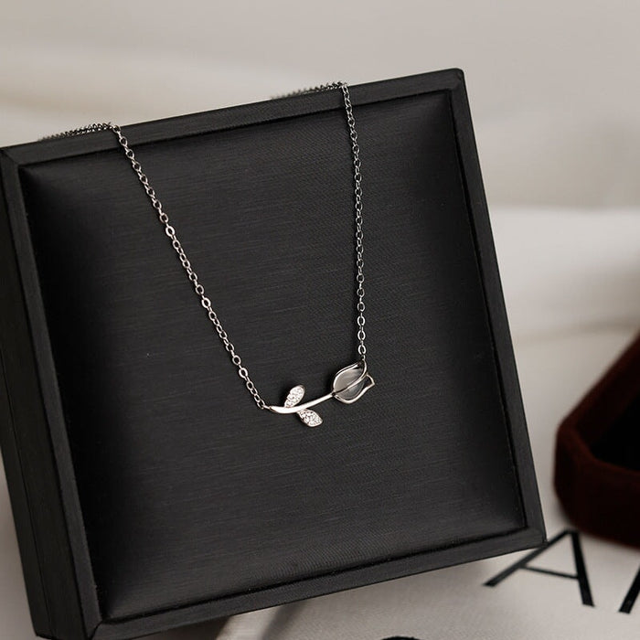 Wholesale s925 Sterling Silver Tulip Necklace Women's Elegant Flower Clavicle Chain Necklaces JoyasDeChina Wholesale Jewelry JoyasDeChina Joyas De China