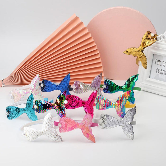 Wholesale Sequin Princess Kids Fish Tail Pearl Resin Fiber Headband (F)JDC-HD-Danzuo008 Headband 丹左 Wholesale Jewelry JoyasDeChina Joyas De China