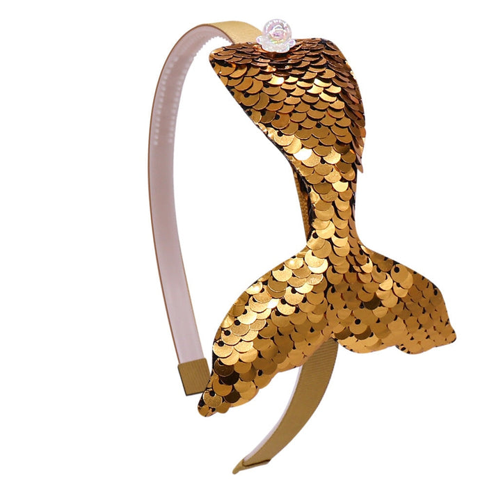 Wholesale Sequin Princess Kids Fish Tail Pearl Resin Fiber Headband (F)JDC-HD-Danzuo008 Headband 丹左 gold Wholesale Jewelry JoyasDeChina Joyas De China