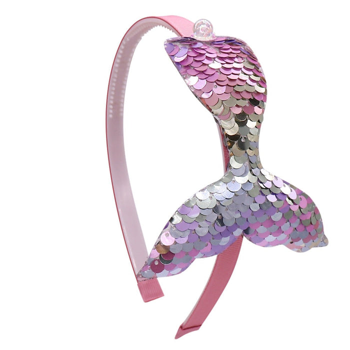 Wholesale Sequin Princess Kids Fish Tail Pearl Resin Fiber Headband (F)JDC-HD-Danzuo008 Headband 丹左 pink silver Wholesale Jewelry JoyasDeChina Joyas De China