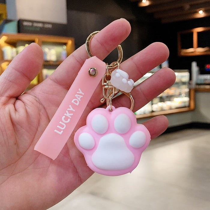 Wholesale silicone cat cat paw car keychains JDC-KC-Aolong004 Keychains 傲龙 Glue dropping cat's paw pink Wholesale Jewelry JoyasDeChina Joyas De China