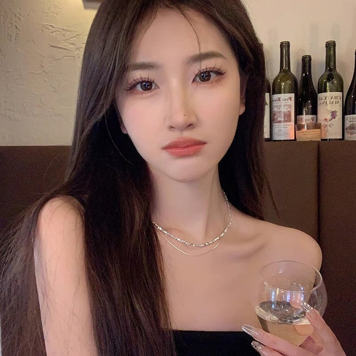 Wholesale Silver Very Fine Necklace Double-layer Fine Flash Stacked Collarbone Chain Women's Necklace Accessories Necklaces JoyasDeChina Wholesale Jewelry JoyasDeChina Joyas De China