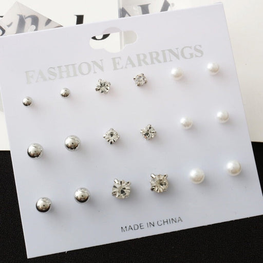 Wholesale Simple Alloy Pearl Rhinestone Round Earrings Set JDC-ES-Yizhong004 Earrings 怡众 Wholesale Jewelry JoyasDeChina Joyas De China