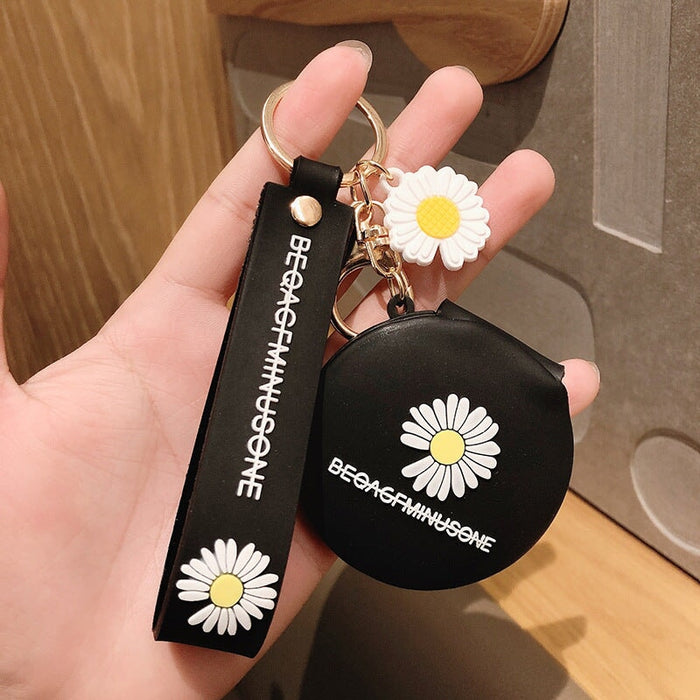 Wholesale Small Daisy Makeup Mirror Silicone Keychain JDC-KC-FeiRun019 Keychains 飞润 black Wholesale Jewelry JoyasDeChina Joyas De China